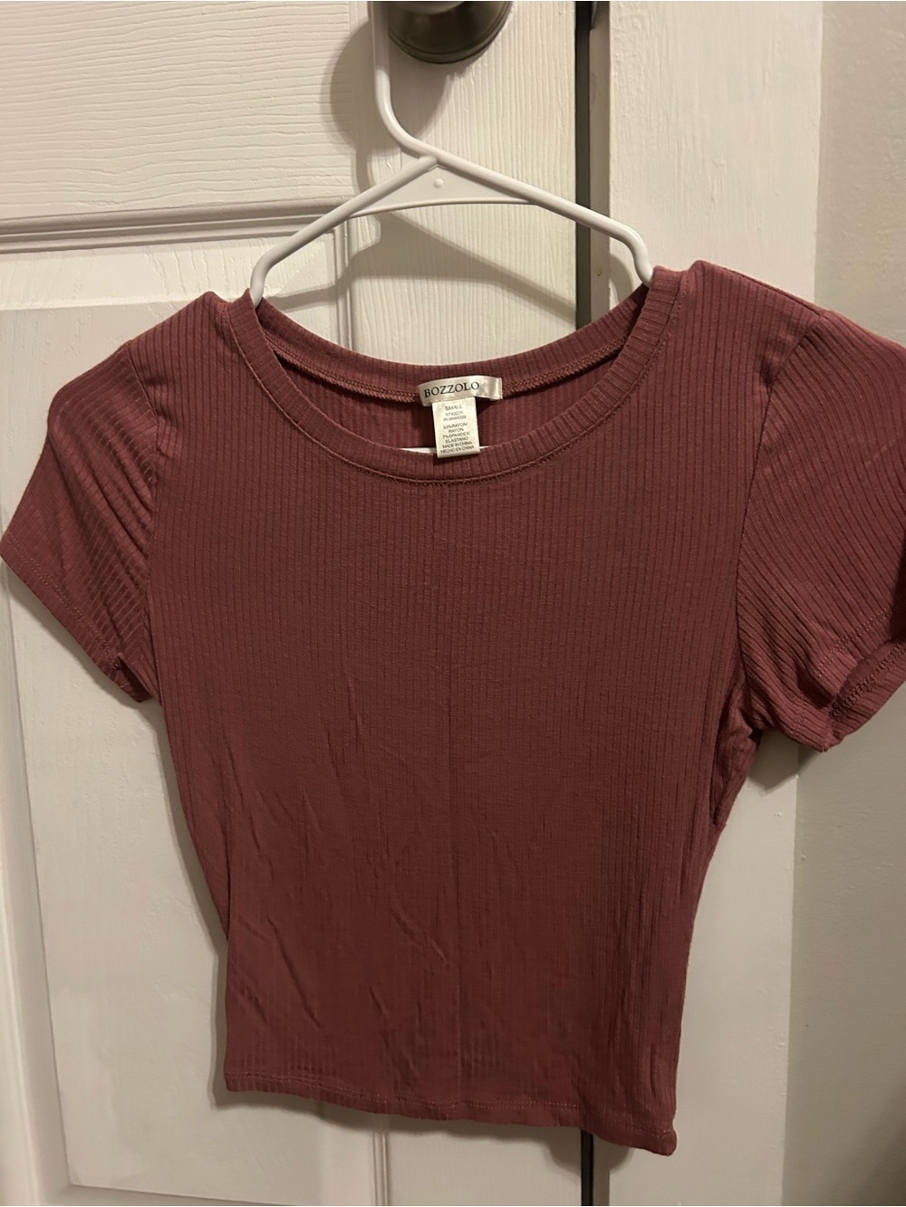 Bozzolo Ribbed Short Sleeve Crop Top in Dusty Rose